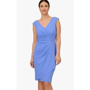 Adrianna Papell Crepe Draped Overlay Precious Periwinkle Knee Length Dress Sz 16